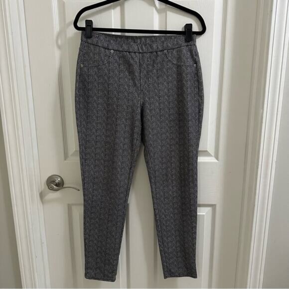 Michael Kors Pull-on Cropped Stretchy Pant Black White Herringbone pattern Sz M - Picture 1 of 9